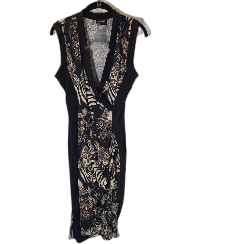 L'onkel Paris Black and Cream Women's Wrap Style Dress